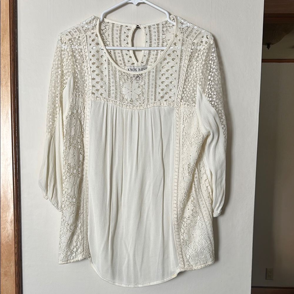Knox Rose Cream 3/4 Sleeve Pleated Blouse
